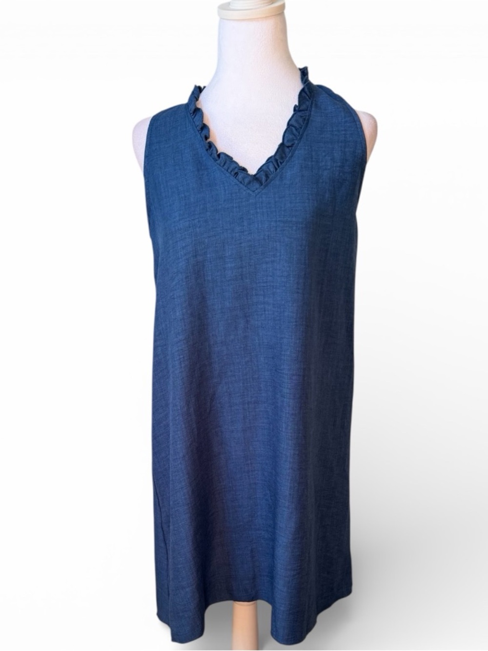 Tash + Sophie denim Ruffled V-Neck Sleeveless Tunic Tank - Blue